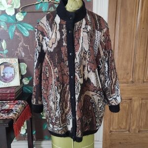 Vintage Patterned Mohair Blend Cardigan | Cozy Chunky Knit | Oversized Fit